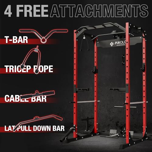 Mikolo Power Cage, Power Rack with LAT Pulldown, 1200 Pounds Capacity Workout
